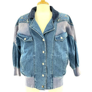 Vintage Denim Jacket Womens Small I.B. Sport Jean Studded Rhinestone Retro